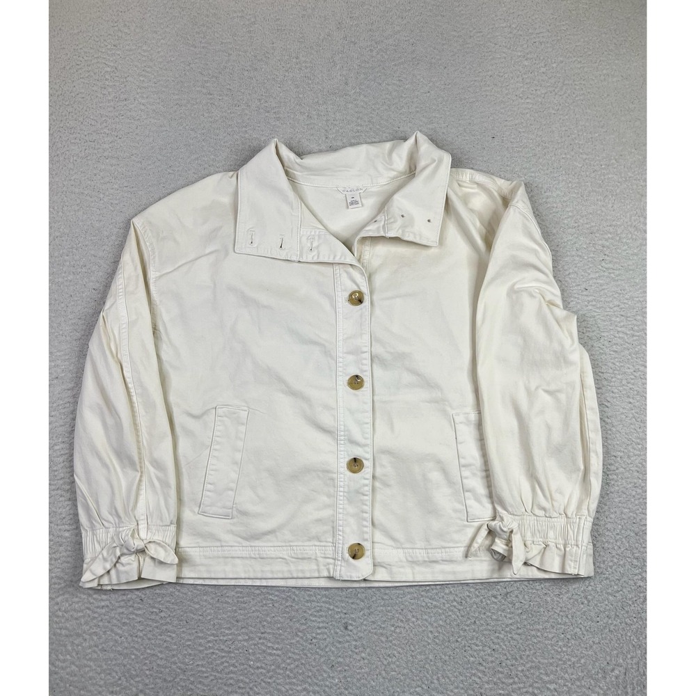 Caslon Jacket Womens XXL White Cotton Twill Button Front Unlined Lightweight NEW